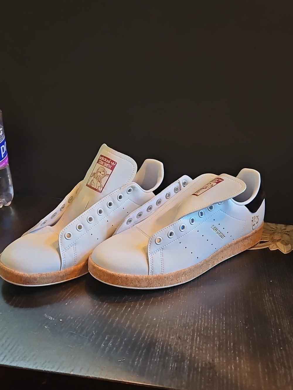 adidas White and Black Men's Sneakers with Cork-Style Sole